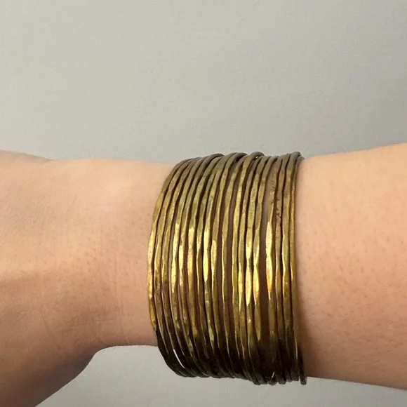 Vintage Brass Coil Cuff Bracelet – Stacked Bangle Look - Picture 1 of 4